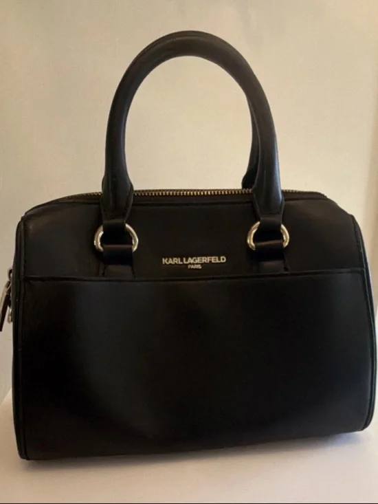 Karl Lagerfeld Black Leather Top-Handle Satchel with Gold Hardware - Picture 1 of 8